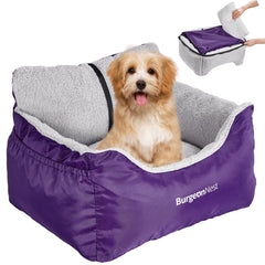 BurgeonNest dog car seat front view with secure, adjustable belt for travel