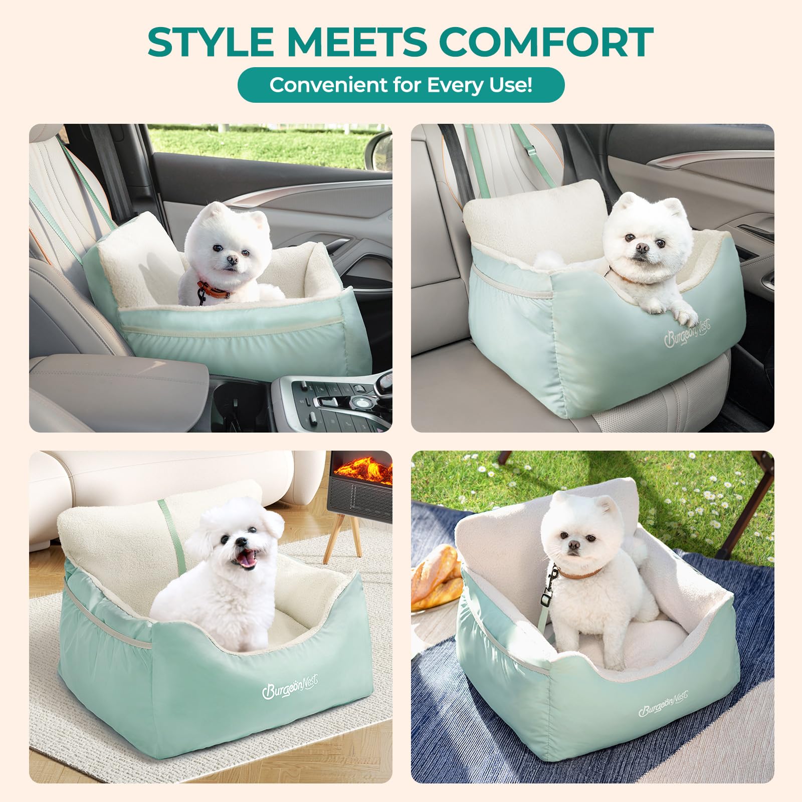 BurgeonNest side storage pockets hold daily pet essentials.