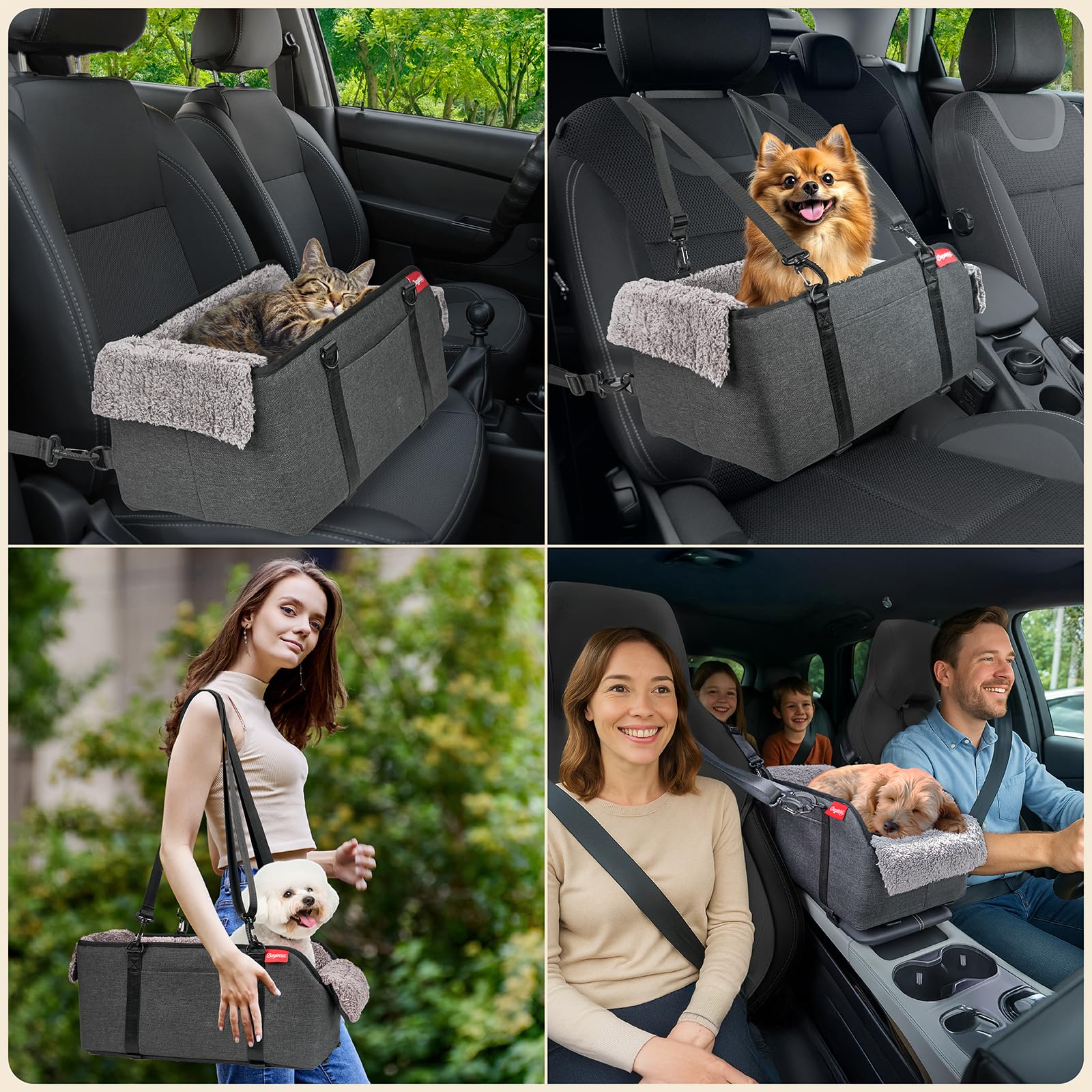 BurgeonNest Center Console dog car seat detachable pillows for at‑home cleaning.