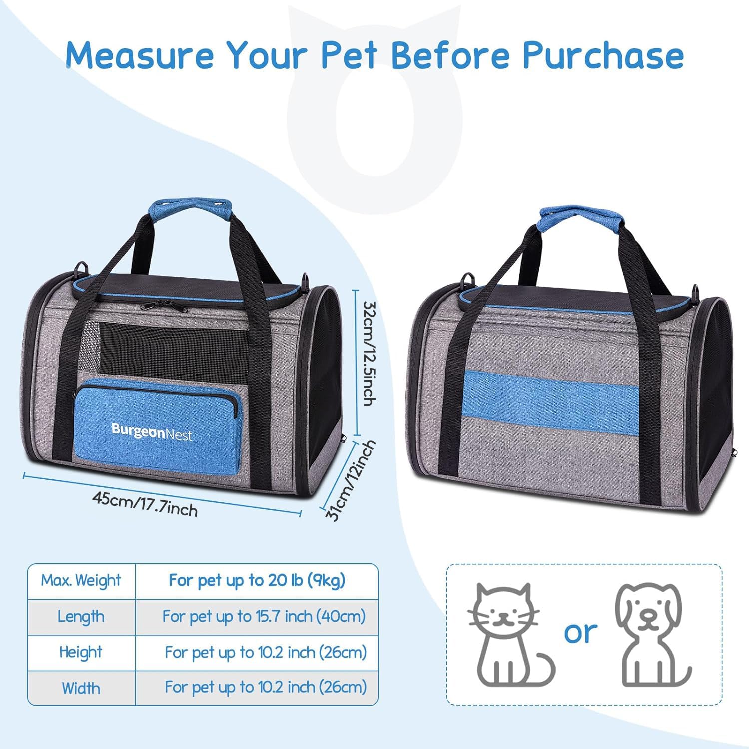 BurgeonNest soft cat carrier with breathable fabric for pet comfort.