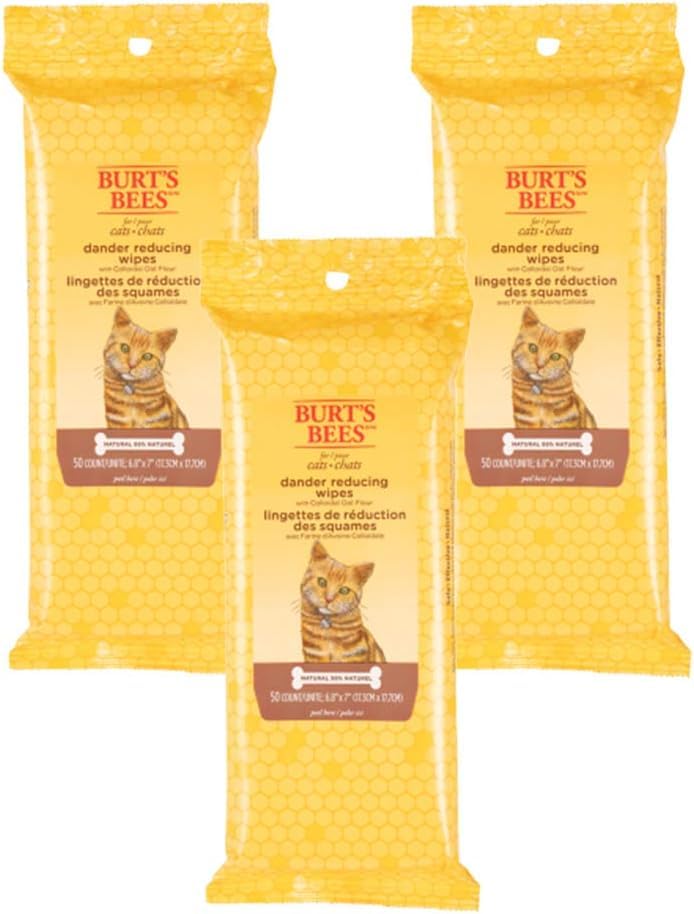 Burt's Bees for Pets cat dander remover wipes packaging front for easy grooming