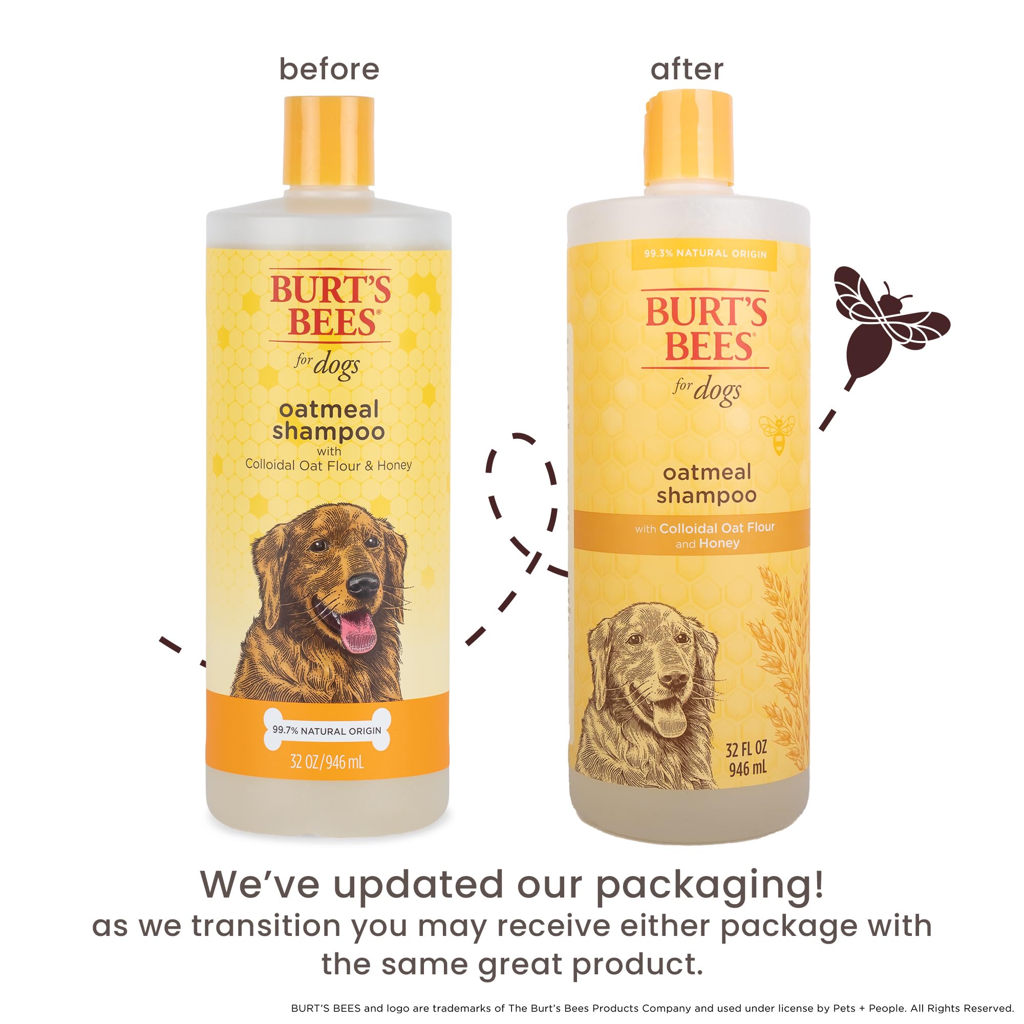 Burt's Bees for Pets Oatmeal Dog Shampoo close-up highlights honey to soothe coats.
