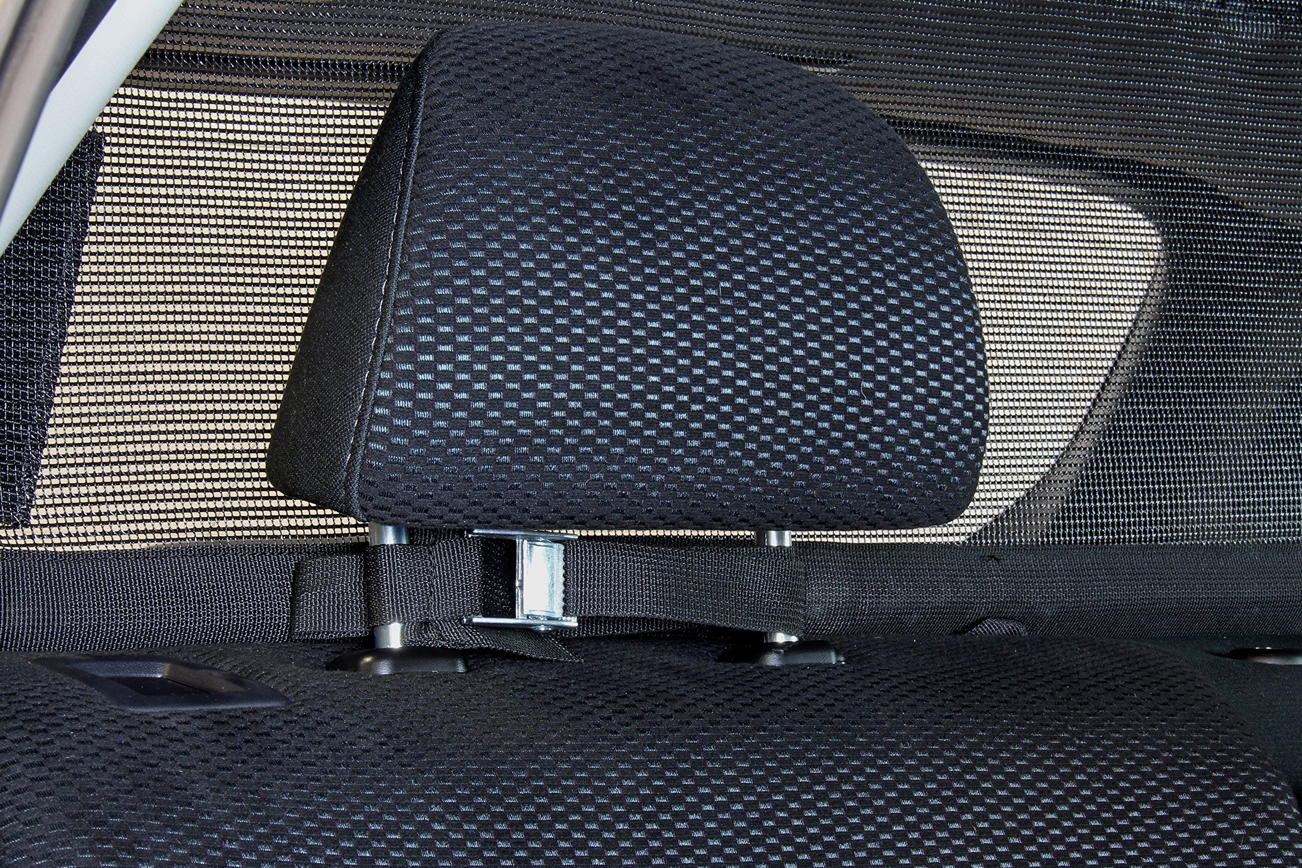 Bushwhacker cargo barrier installation steps illustrate quick, tool-free setup in minutes.