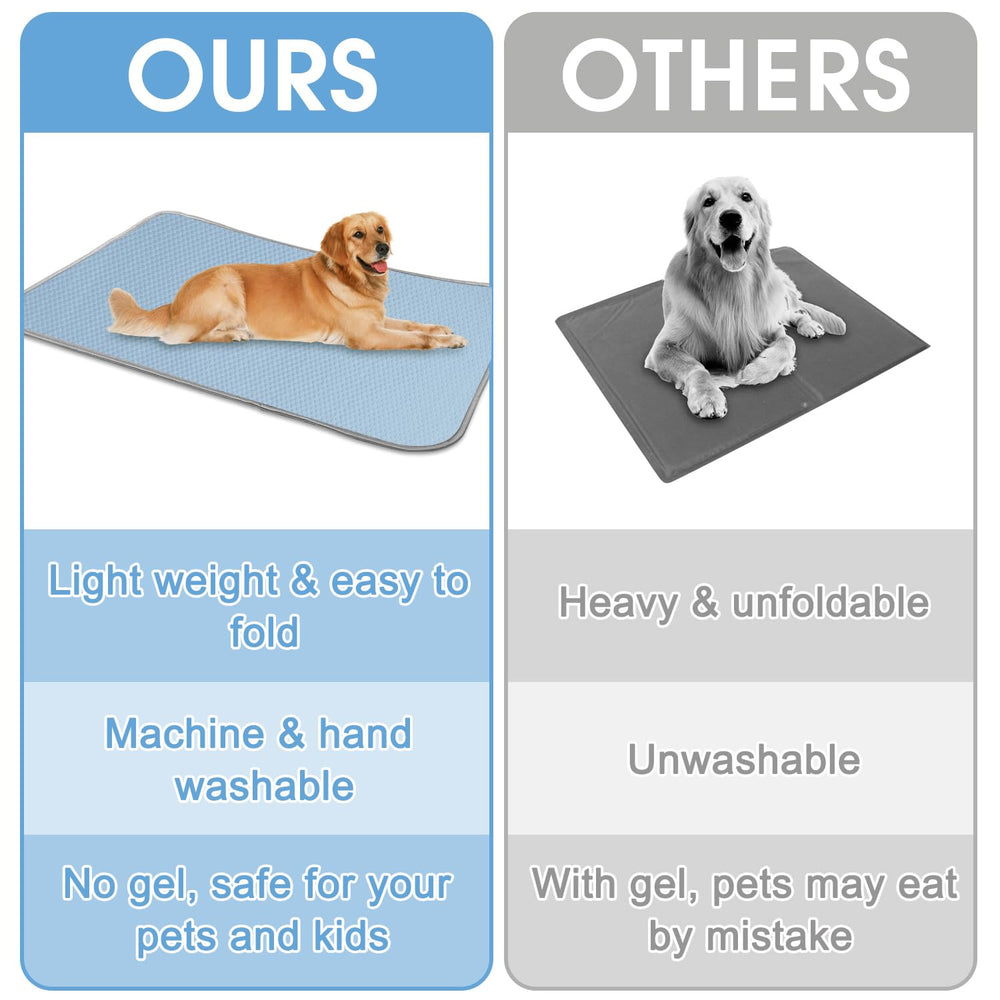 Buvlnee Multi-use dog cooling mat suited for beds, cars, floors, crates, and outdoor shade.
