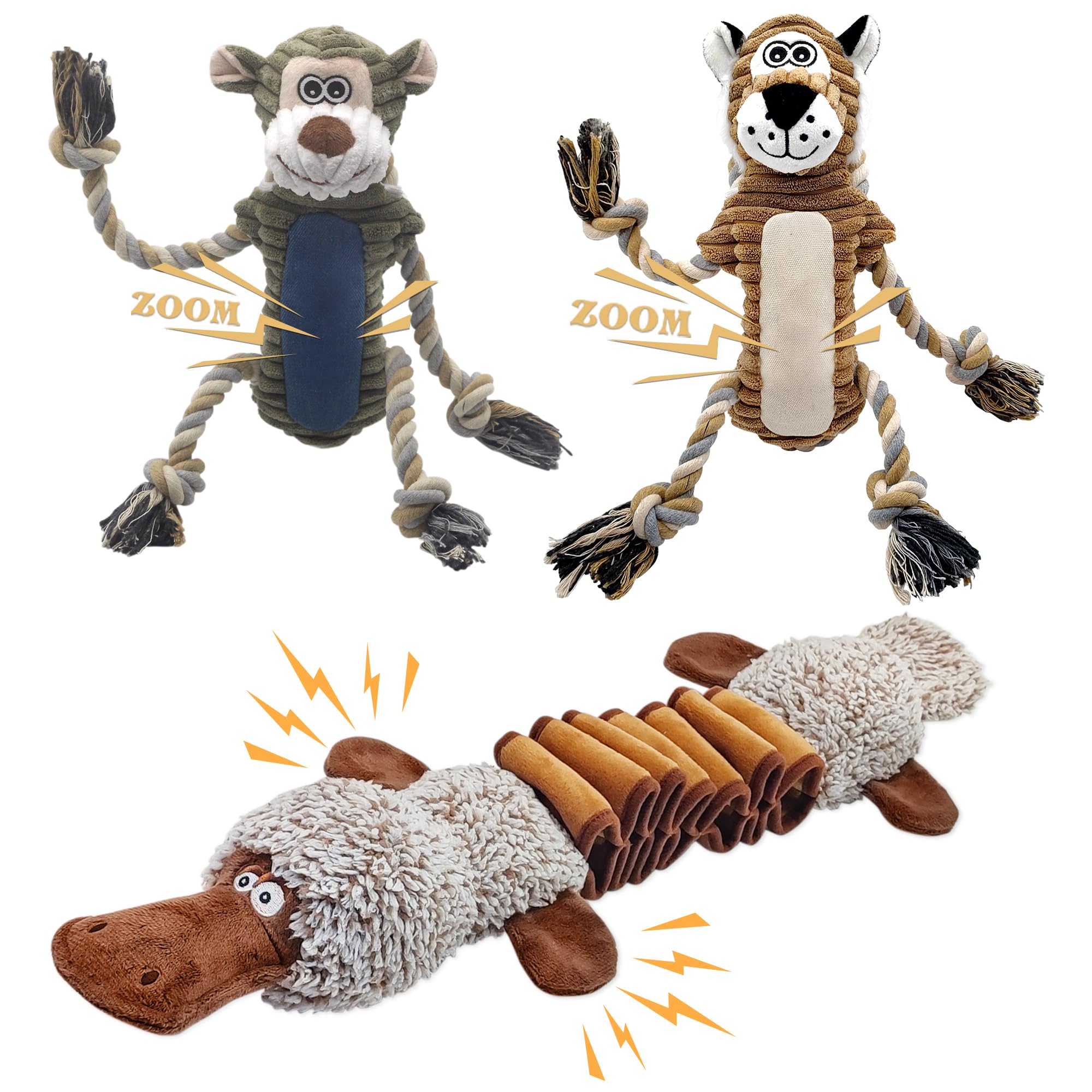 BUYPOW monkey stuffed dog toy with squeaker for engaging play and anxiety relief