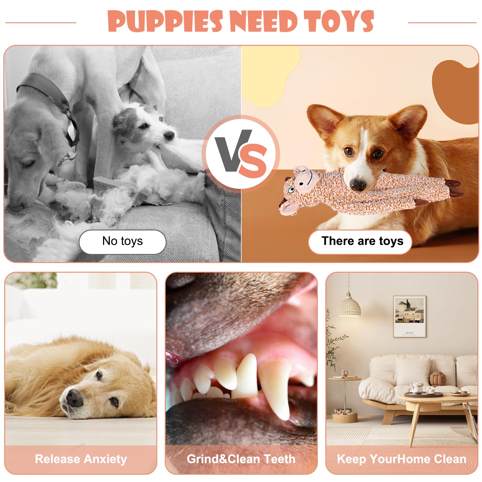 BUYPOW plush dog toy with soft material gentle on teeth