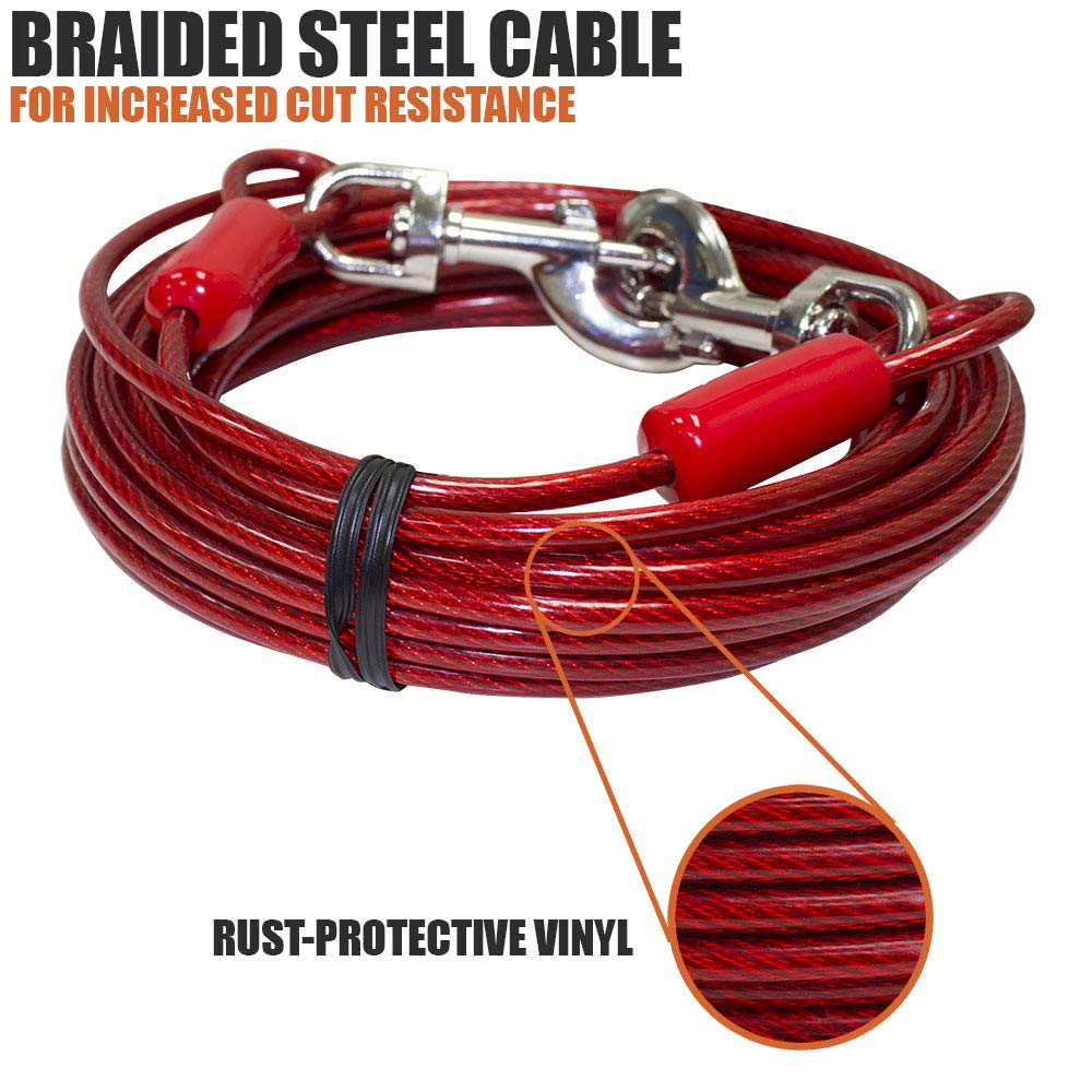BV Dog Tie Out 125lb Heavy-Duty Lead supports larger breeds.