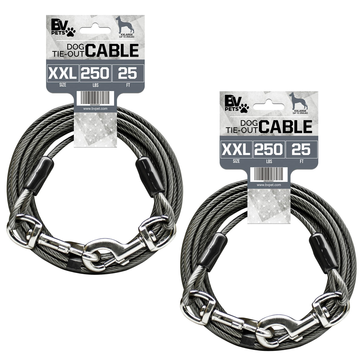 BV Dog Tie Out Cable 25ft grey showing full length for flexible yard roaming