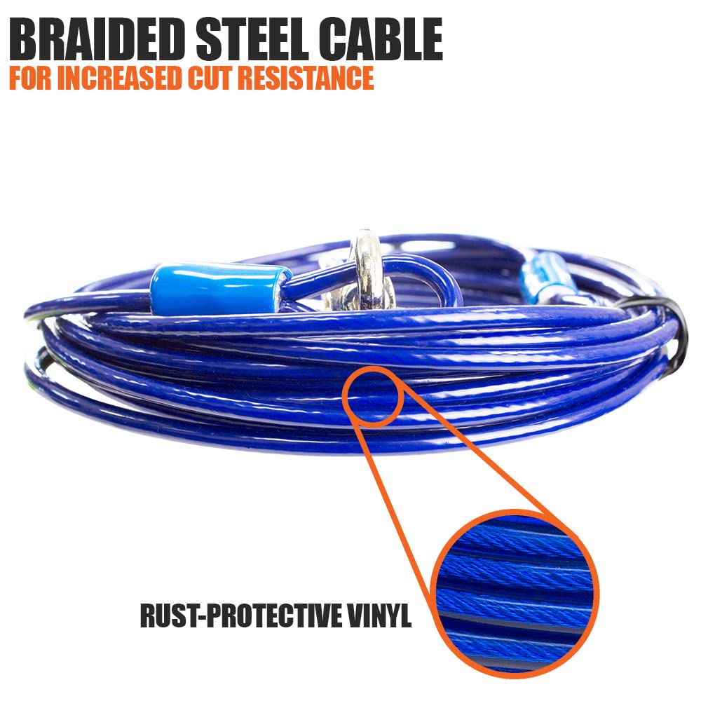 BV Dog Tie Out Cable with crimp clip covers for longevity.