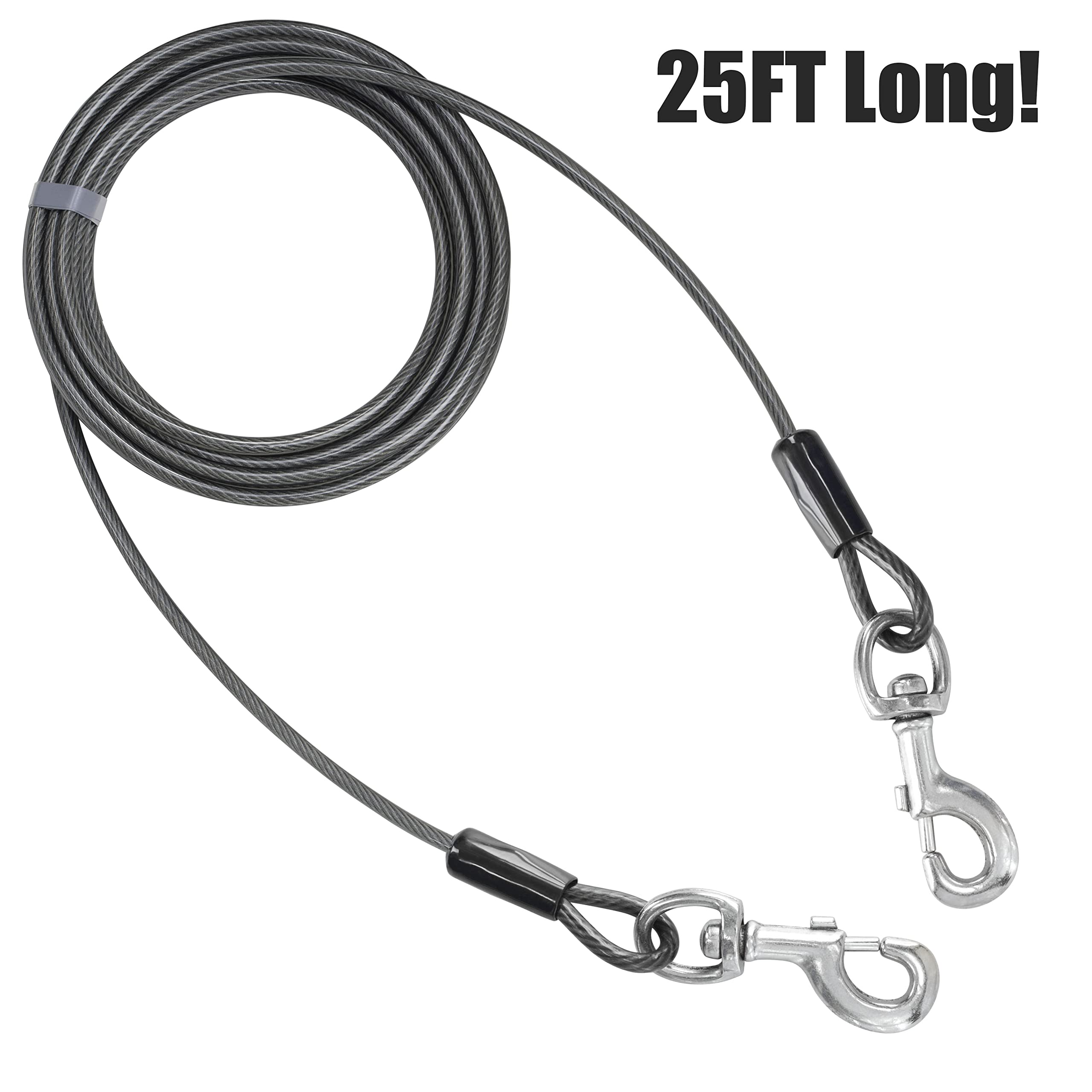 BV dog tie out cable swivel clip close-up demonstrating quick release