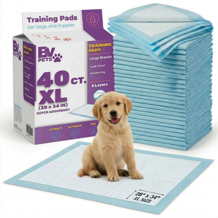BV Puppy Pads XL 34x28-inch pack covers large areas for efficient training.