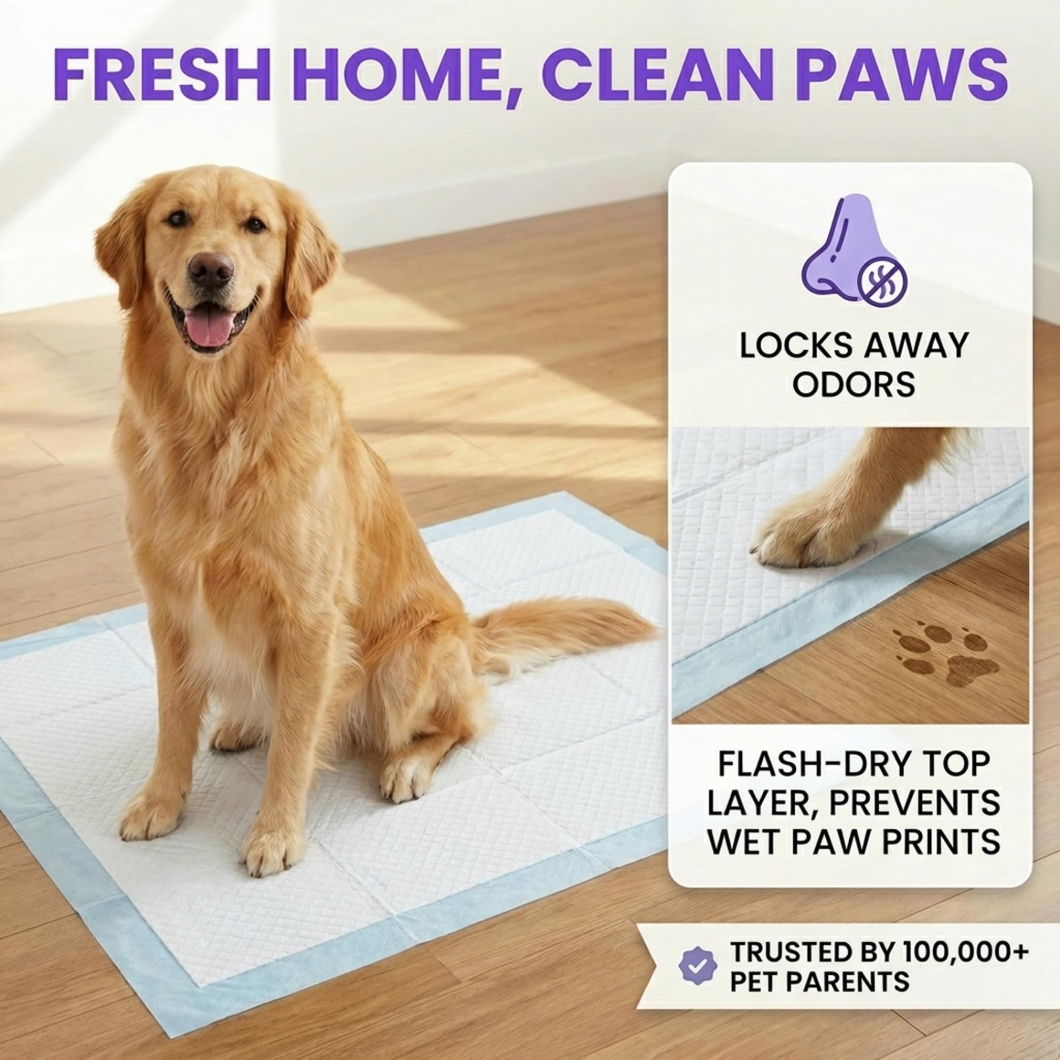BV Puppy Pads XL large surface area supports multi-pet households.