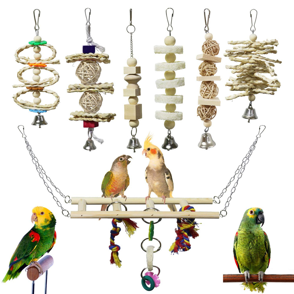 BWOGUE 7 pack natural wood toy layers for climbing and chewing enrichment