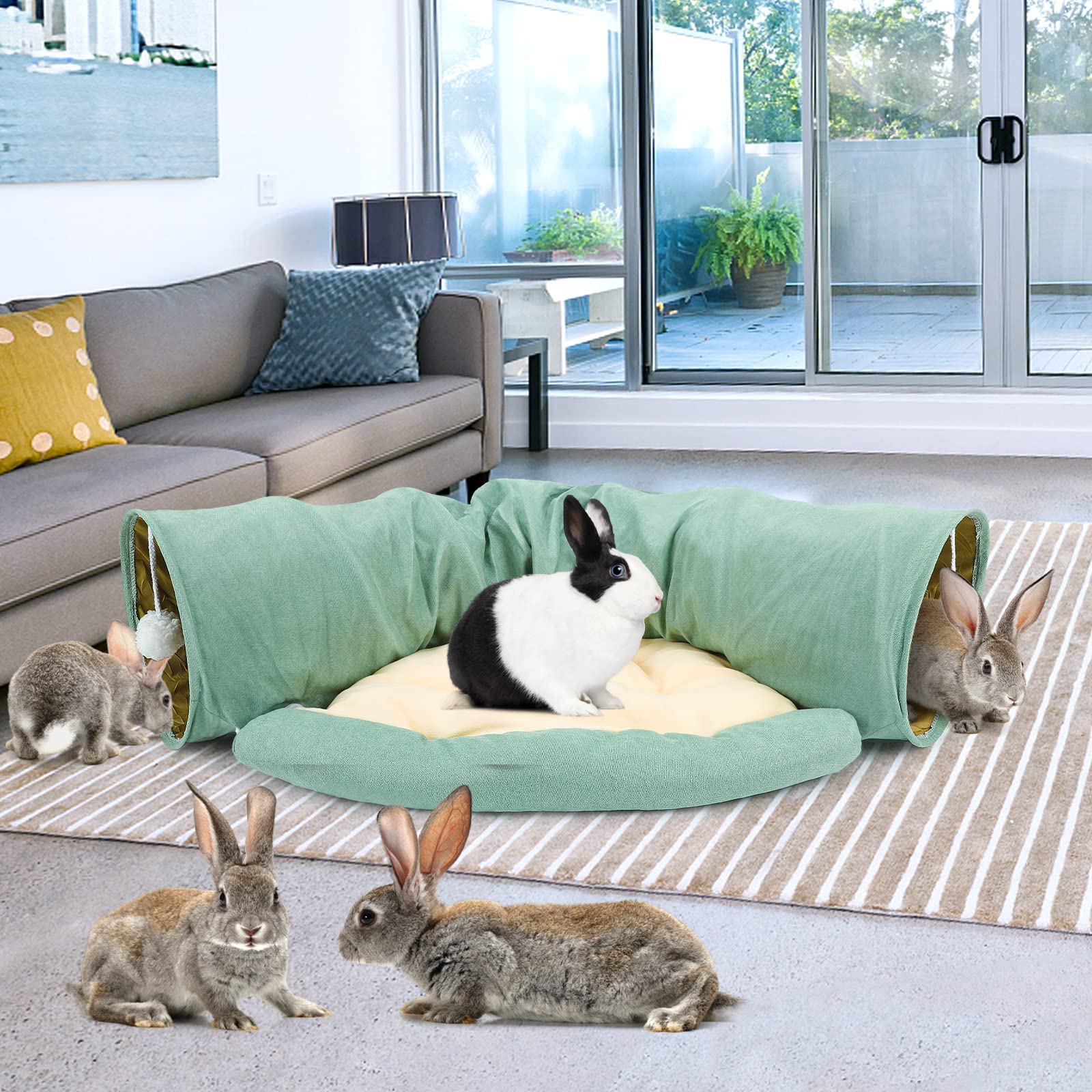 BWOGUE Bunny Tunnel Bed built-in ball toy enhances interactive play