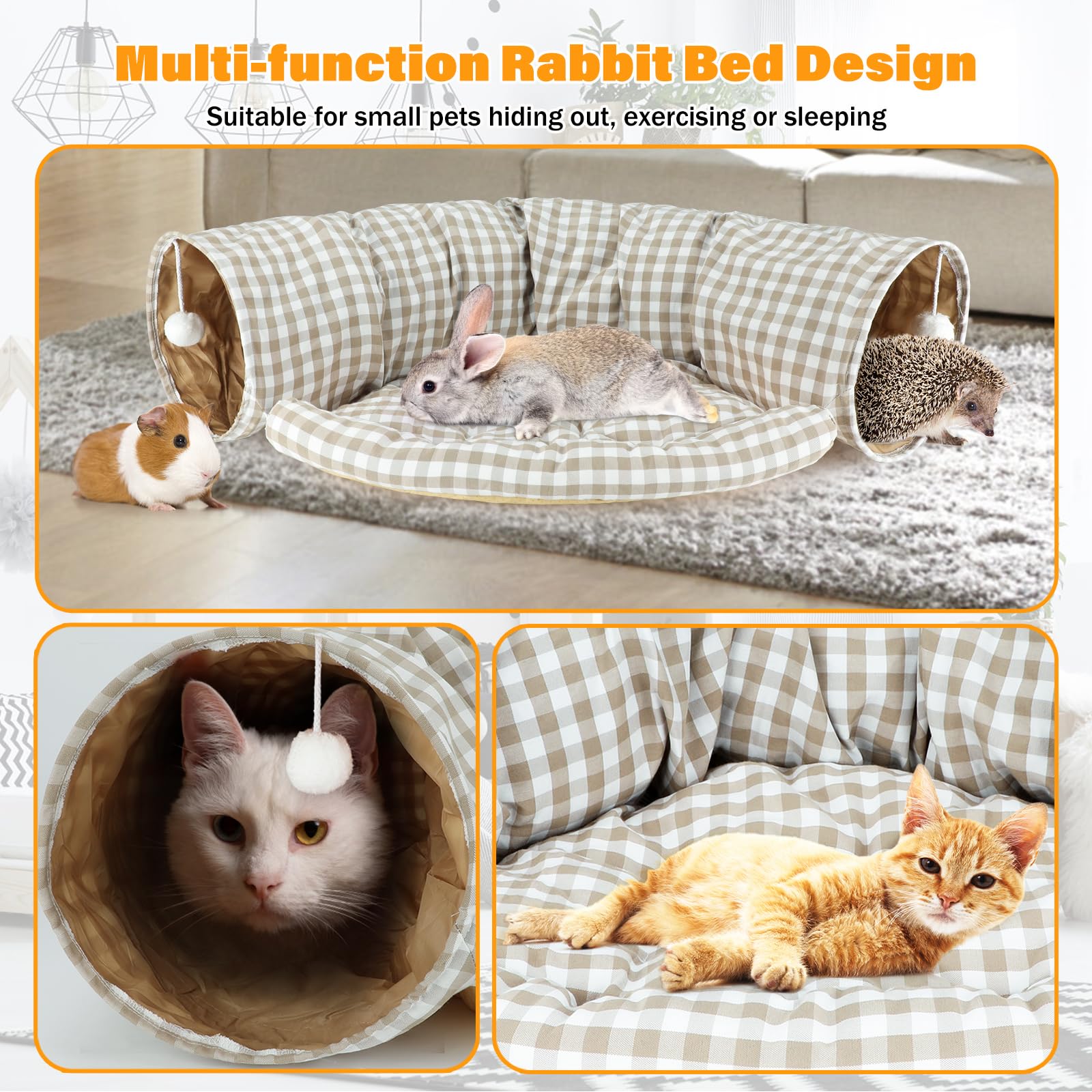 BWOGUE Bunny Tunnel Bed suede fabric offers scratch-resistant comfort