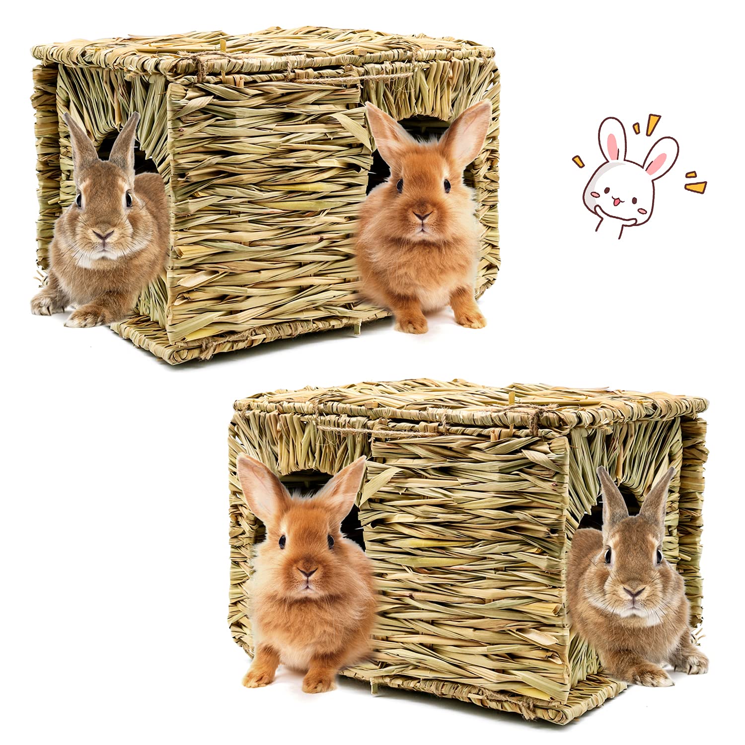 BWOGUE Extra Large Grass House for Rabbits offers roomy space for adult rabbits.