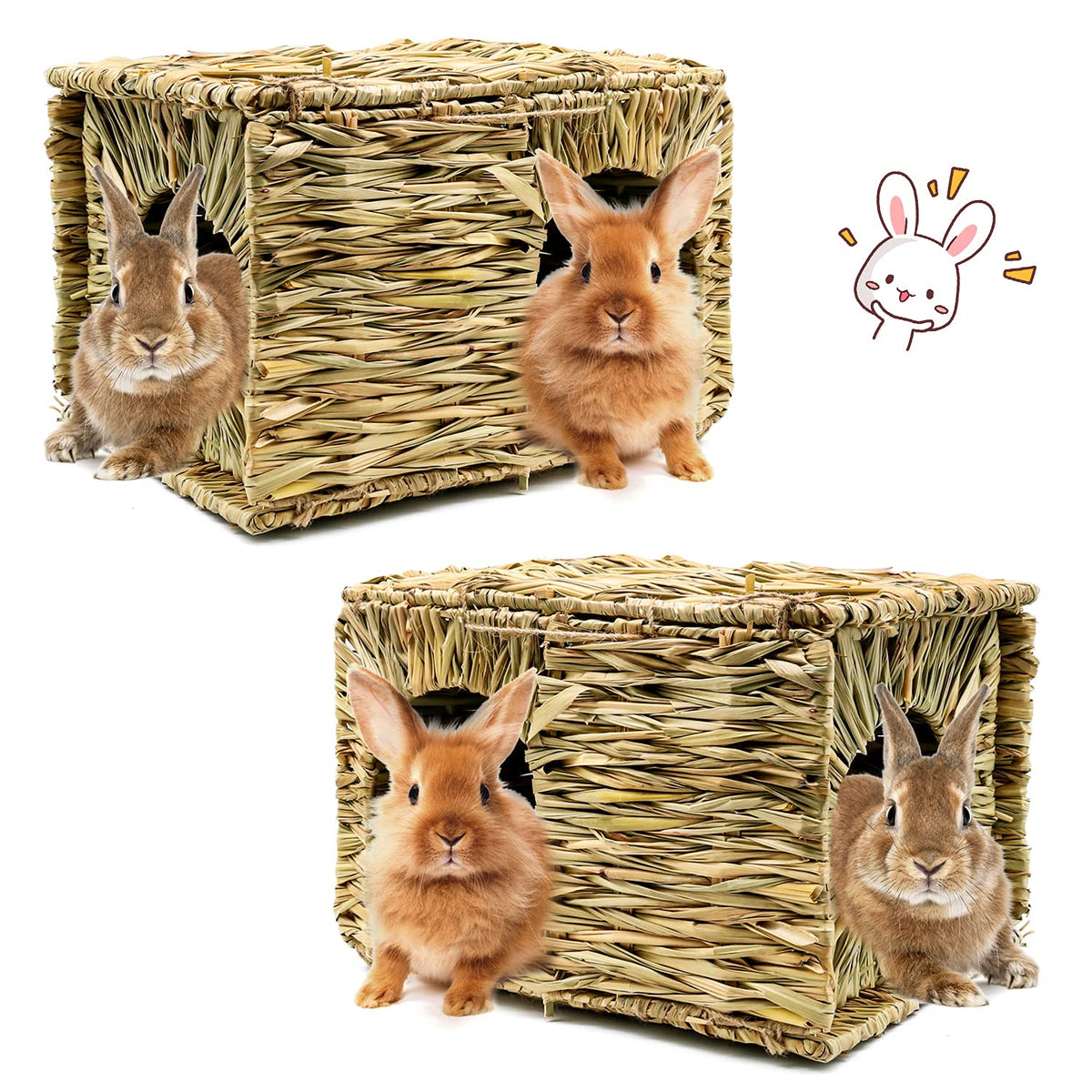 BWOGUE Extra Large Grass House for Rabbits offers roomy space for adult rabbits.