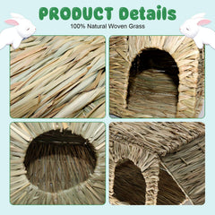 BWOGUE foldable straw hut for pets, quick setup and compact storage.