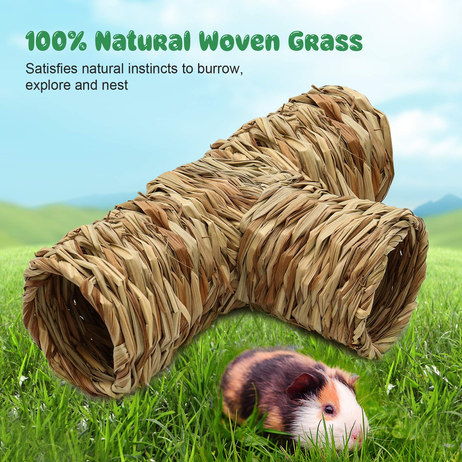 BWOGUE Grass Tunnel Nature's Hideaway ideal for small pets like rabbits and hamsters.