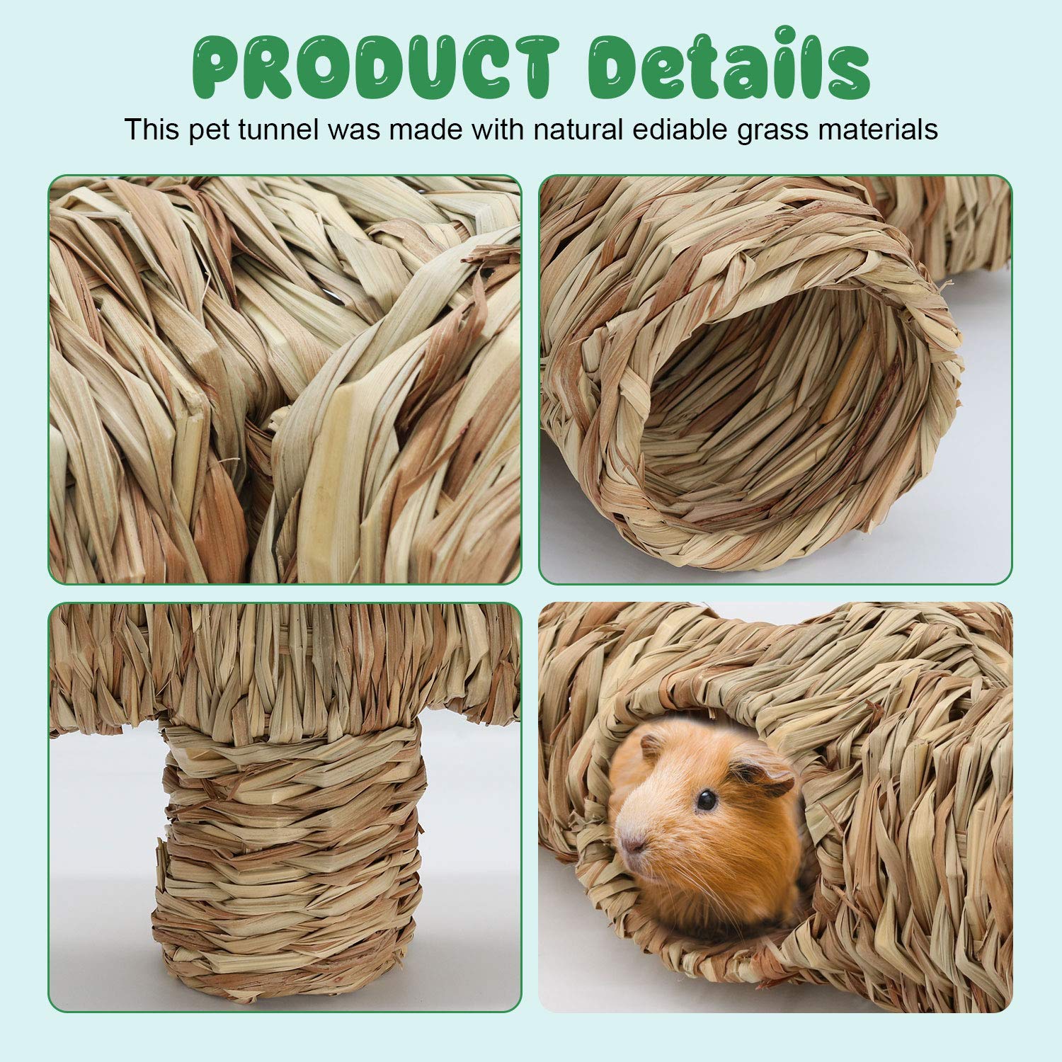 BWOGUE Grass Tunnel Nature's Hideaway showcases a nail-free, safe design for playful nibbling.