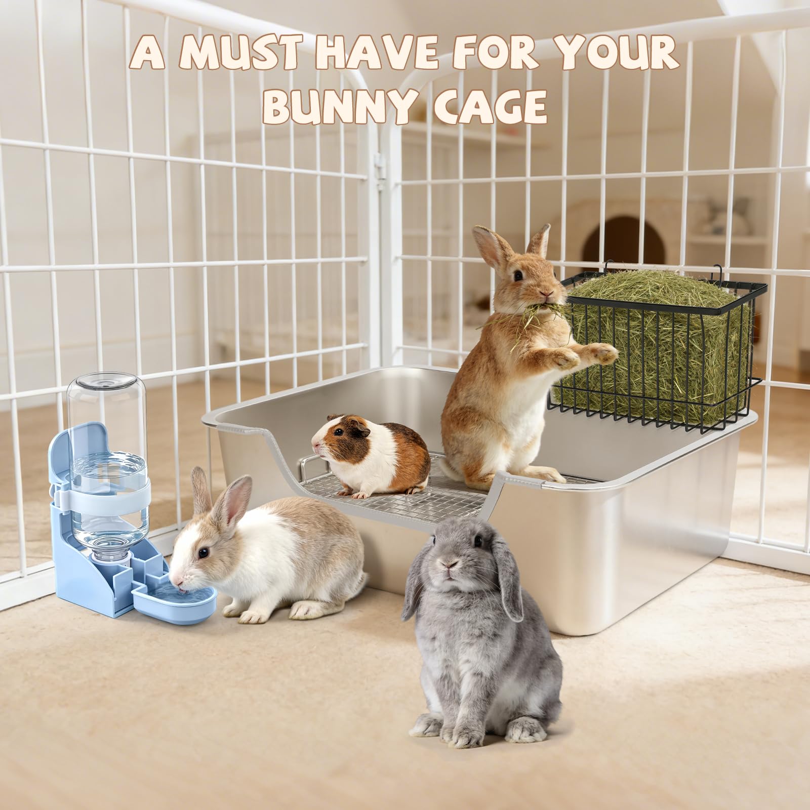 BWOGUE hay feeder and water dispenser included for convenient daily care.
