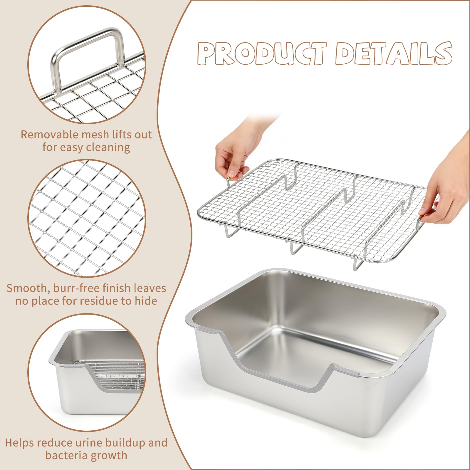 BWOGUE high-sided design contains litter and reduces scattering