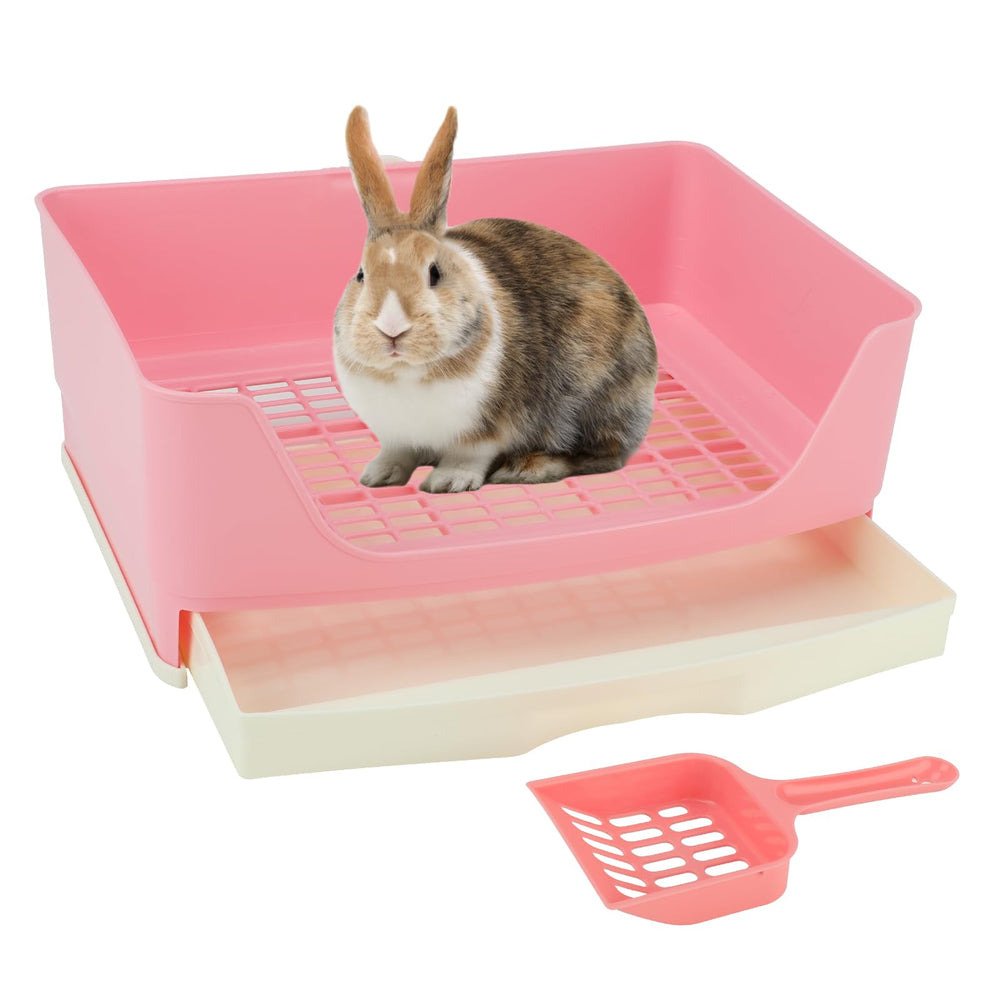 BWOGUE large rabbit litter box pink front view shows roomy space for large small pets