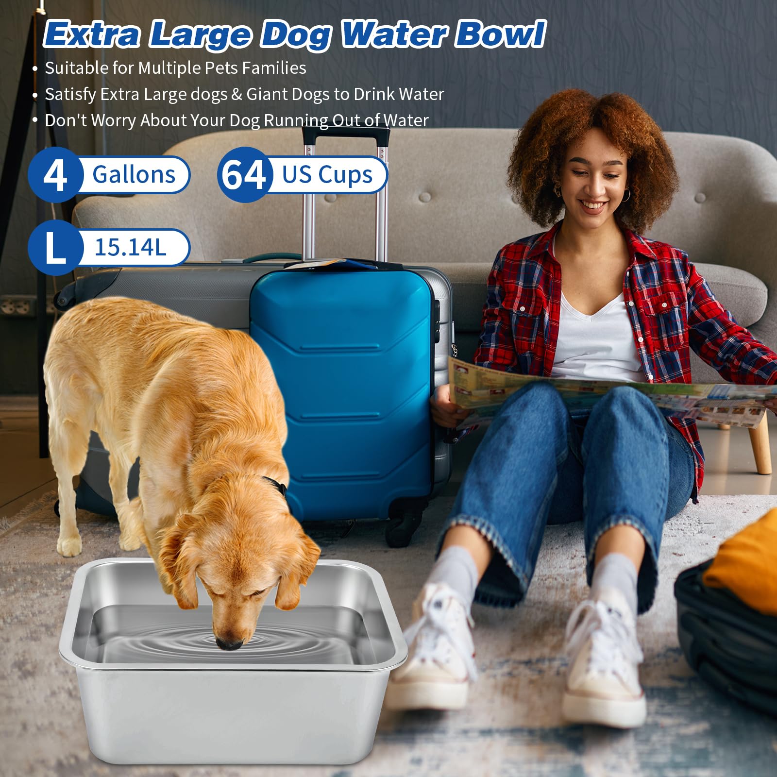 BWOGUE outdoor stainless steel dog water bowl, high capacity to reduce refills during hikes.