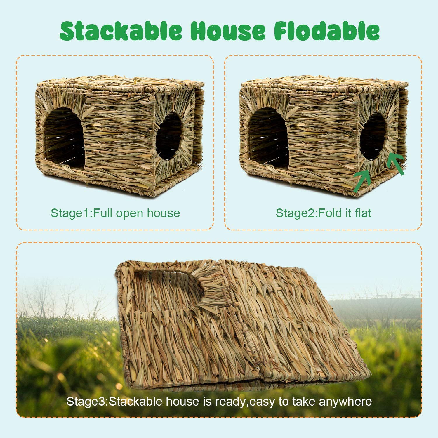 BWOGUE Pet-Safe Durable Woven Straw Habitat provides a sturdy play and nap space.