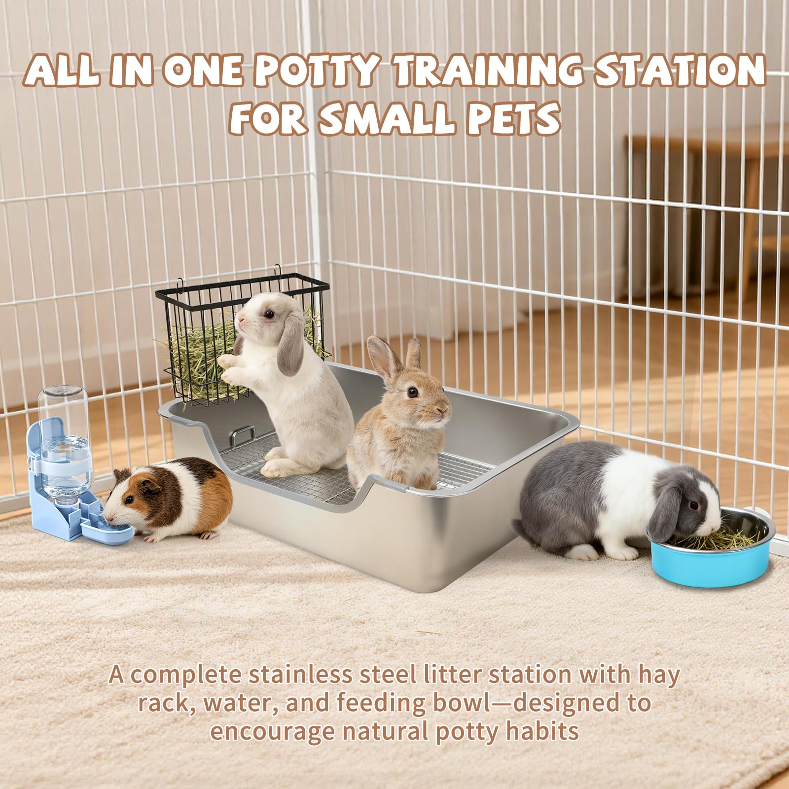 BWOGUE stainless-steel rabbit litter basin delivers durable long-term use.