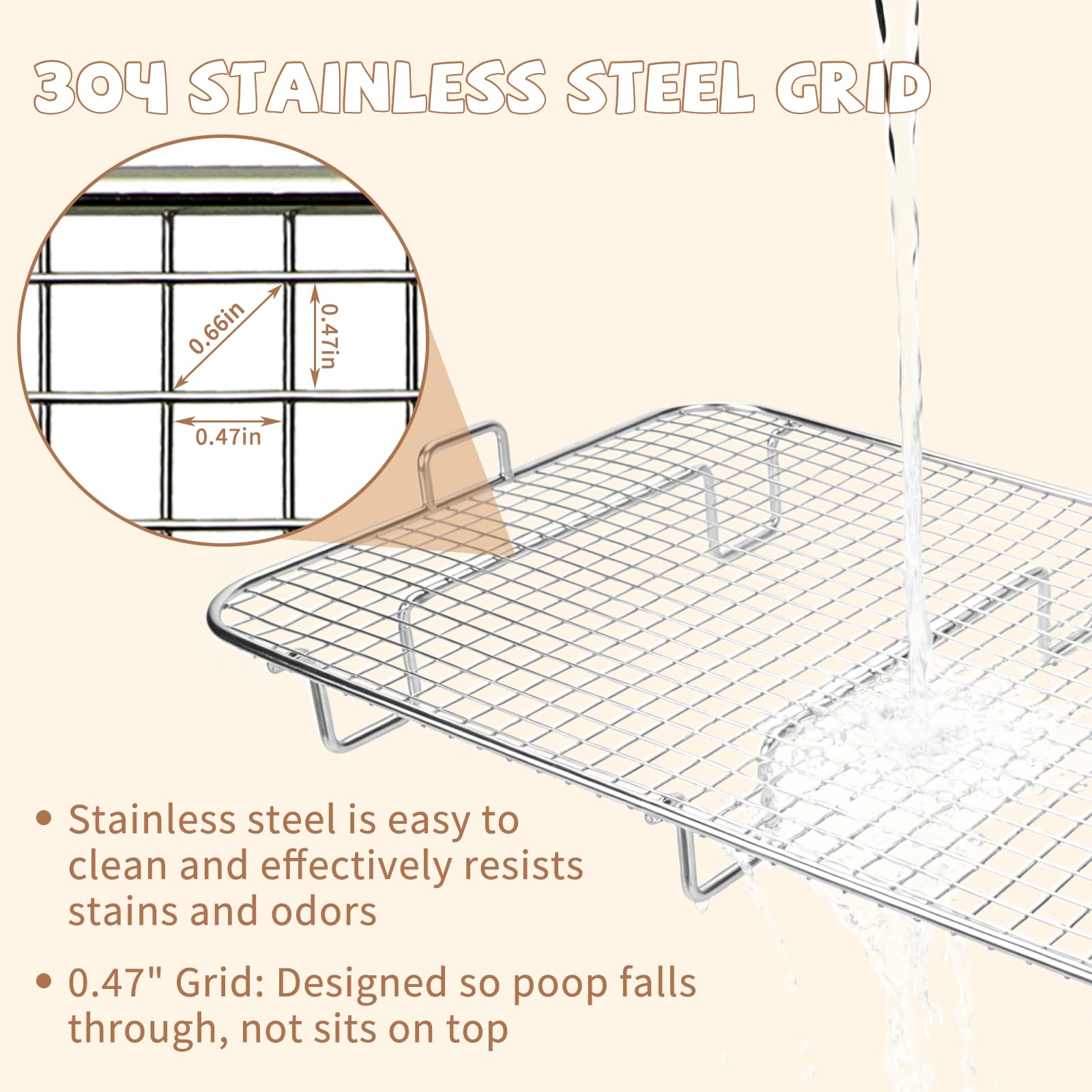 BWOGUE toe-safe sifting grid with 0.47-inch holes protects paws.