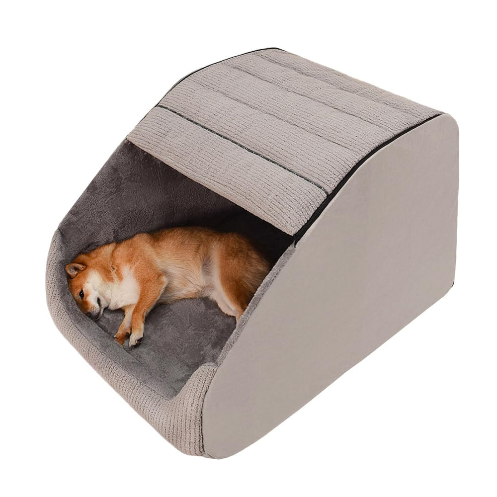 BXEBUI extra-large dog bed house front view shows cozy entrance and plush interior