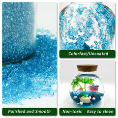 BXI shiny blue gravel in water that sparkles without changing water chemistry.