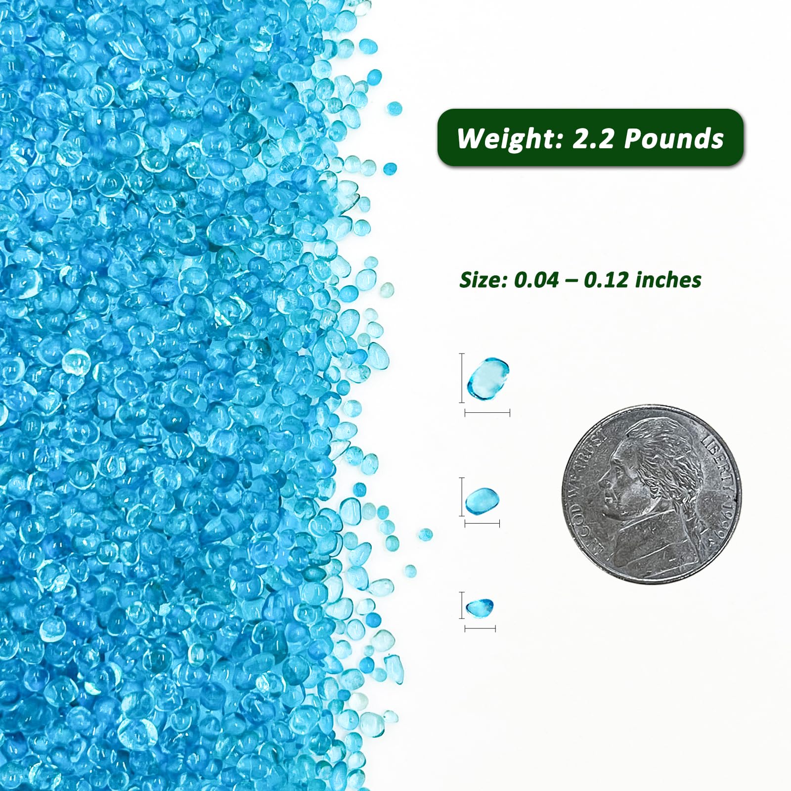 BXI polished blue glass gravel for decorative aquariums and terrariums.
