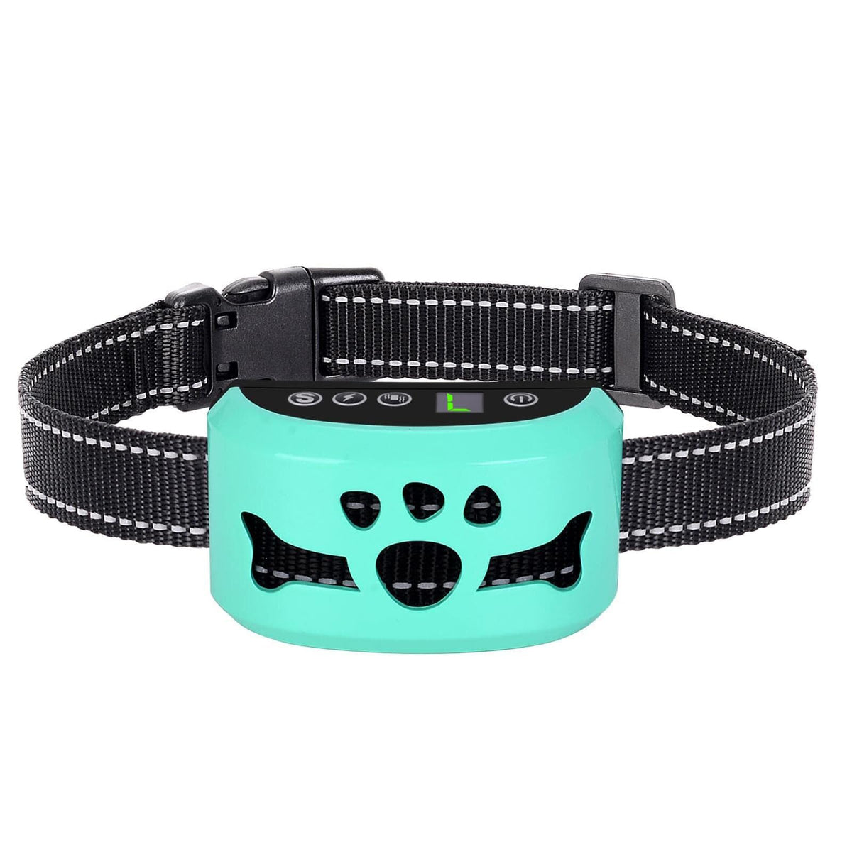 BXQ dog bark collar front view with bone-inspired design for calm training
