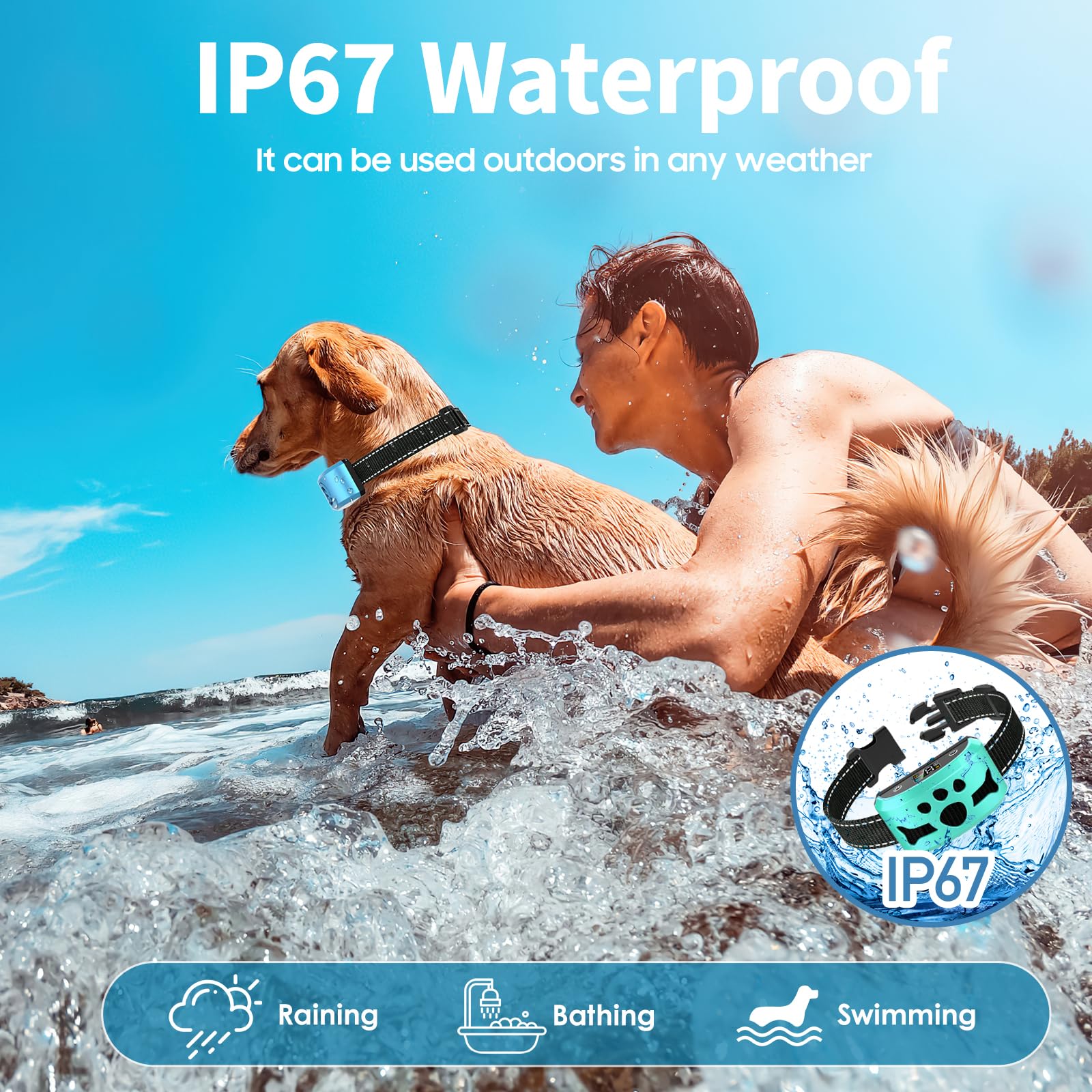 BXQ IP67 waterproof collar tested in wet conditions.