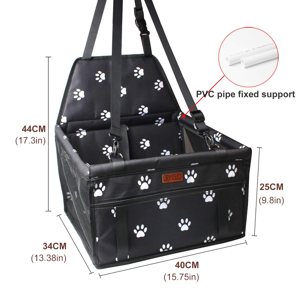 BYGD Pet Dog Booster Seat pocket view highlighting zipper storage for essentials