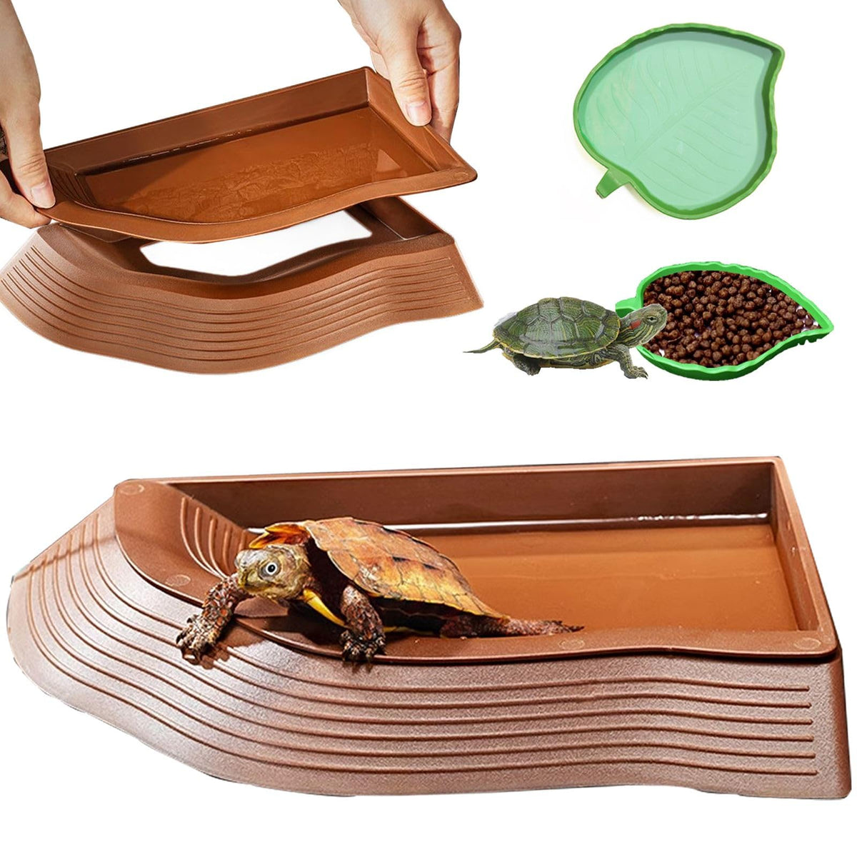 BZCWHWY tortoise water dish with ramp offers easy entry for reptiles.
