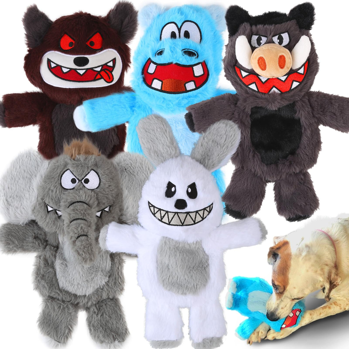 Bzonsmart 5-pack dog squeaky toys packshot showing varied shapes for rotation play and enrichment