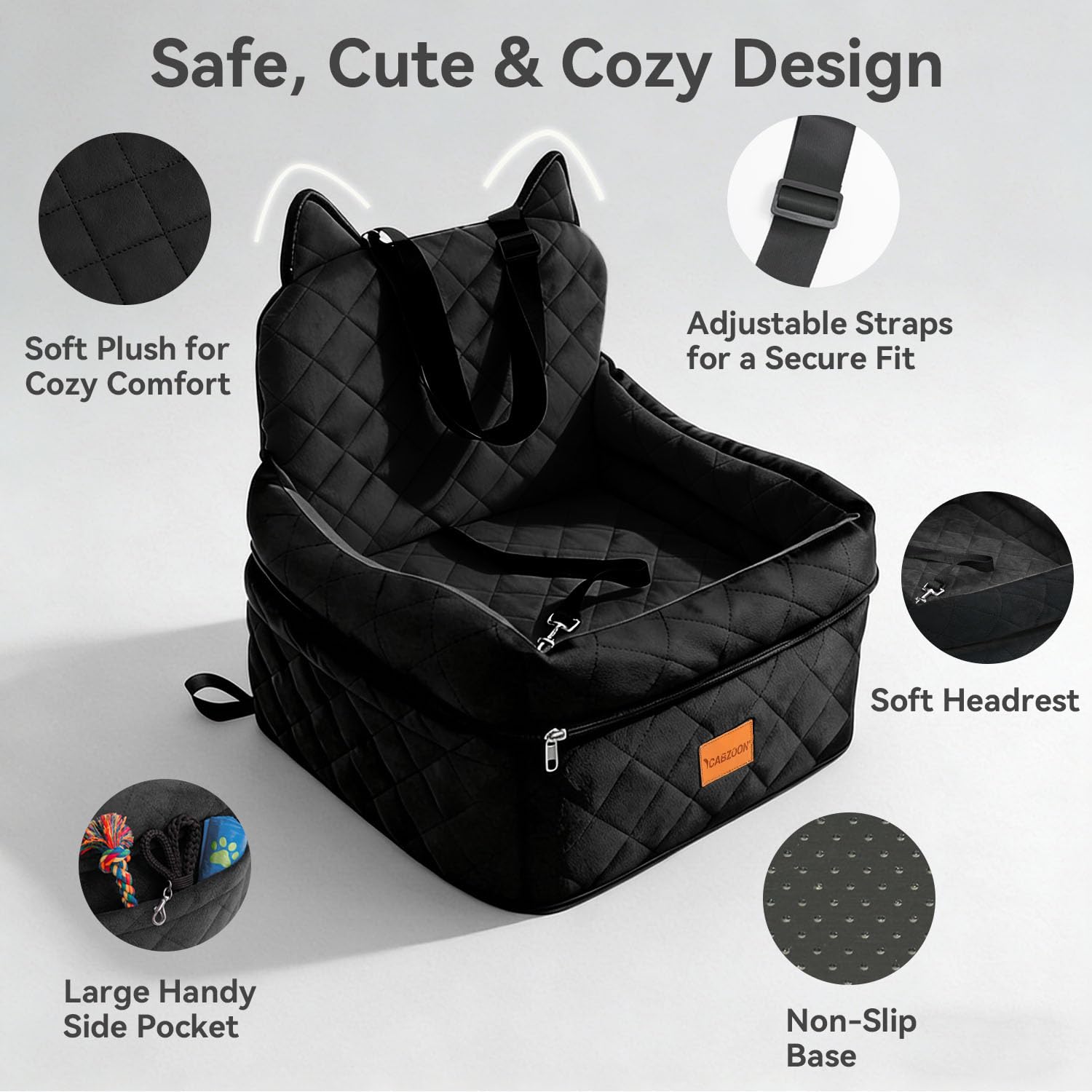 CABZOON booster seat safety leash and belts keep small dogs secure
