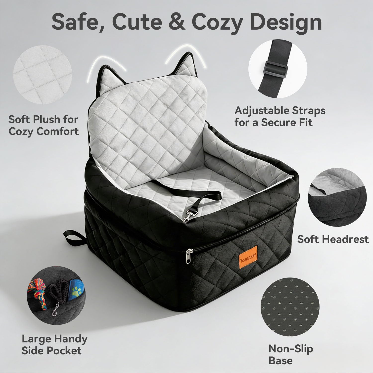 CABZOON dog booster seat size fits most cars and SUVs.