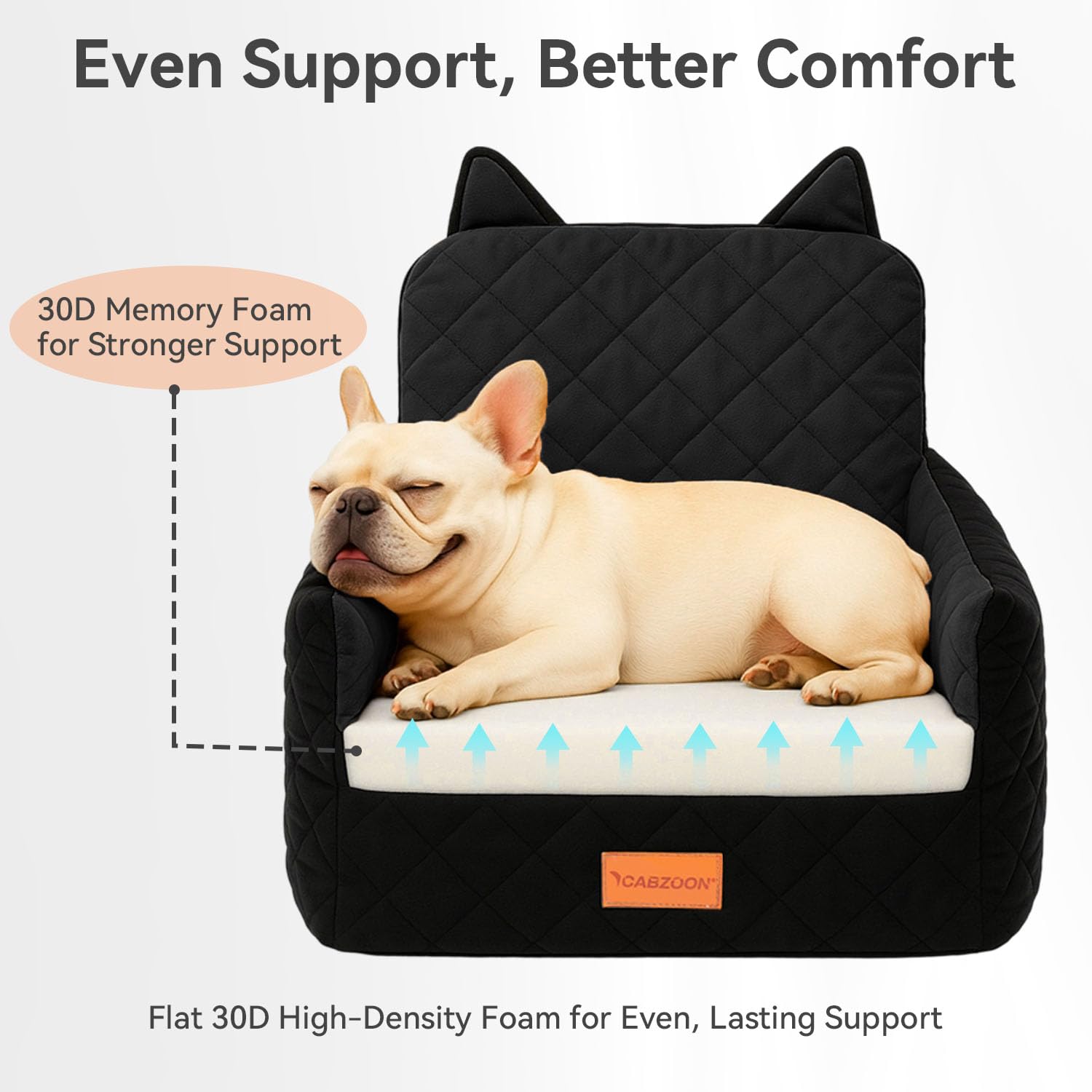 CABZOON booster seat soft plush fabric with high-density foam cushions for cozy travel