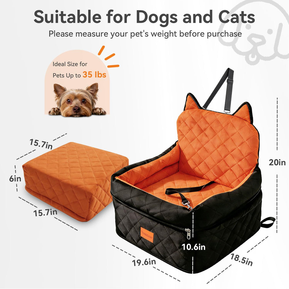 CABZOON booster seat supports dogs up to 35 lbs for versatile use.