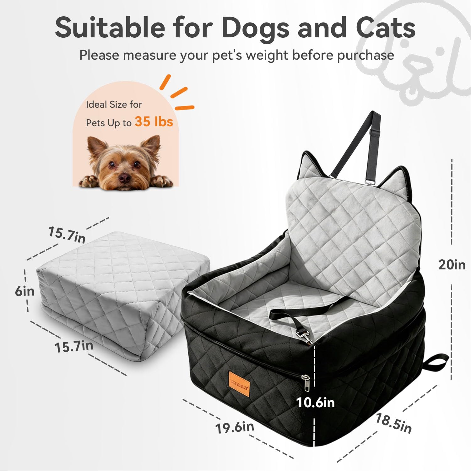 CABZOON small/medium dog car seat versatile for travel and home use.