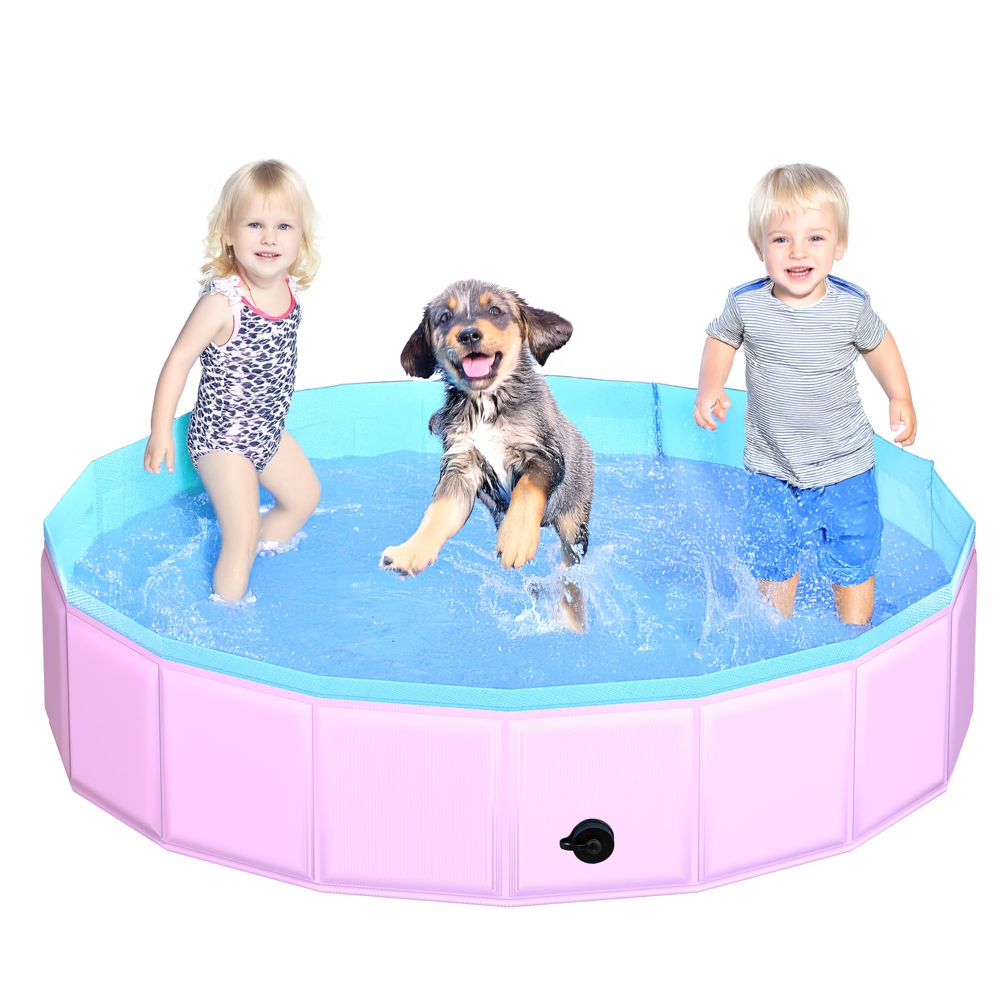 CACSPS pink foldable dog pool open view showing quick outdoor setup.