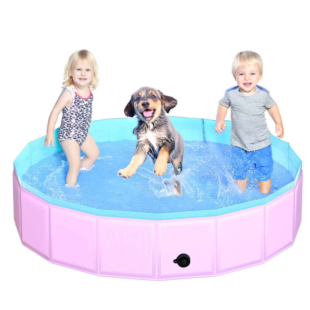 CACSPS pink foldable dog pool open view showing quick outdoor setup.