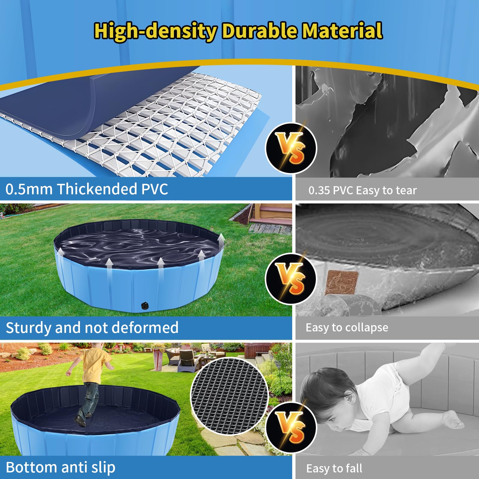 CACSPS dog pool anti-slip bottom supports safe outdoor play.