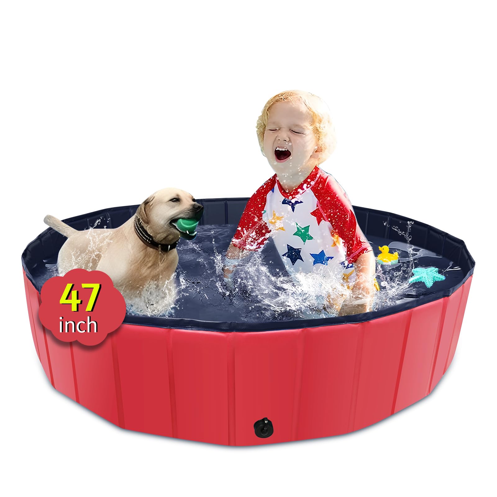 CACSPS foldable dog pool 47x12 red provides quick setup for outdoor water fun