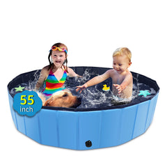 CACSPS foldable dog pool 55x12 blue with non-slip base for outdoor fun.