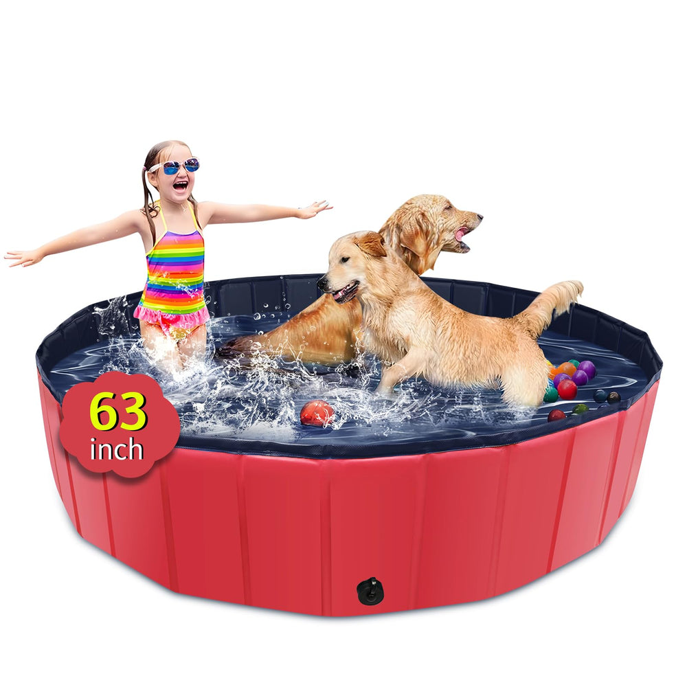 CACSPS foldable dog pool front view with sturdy hard plastic base for outdoor use.